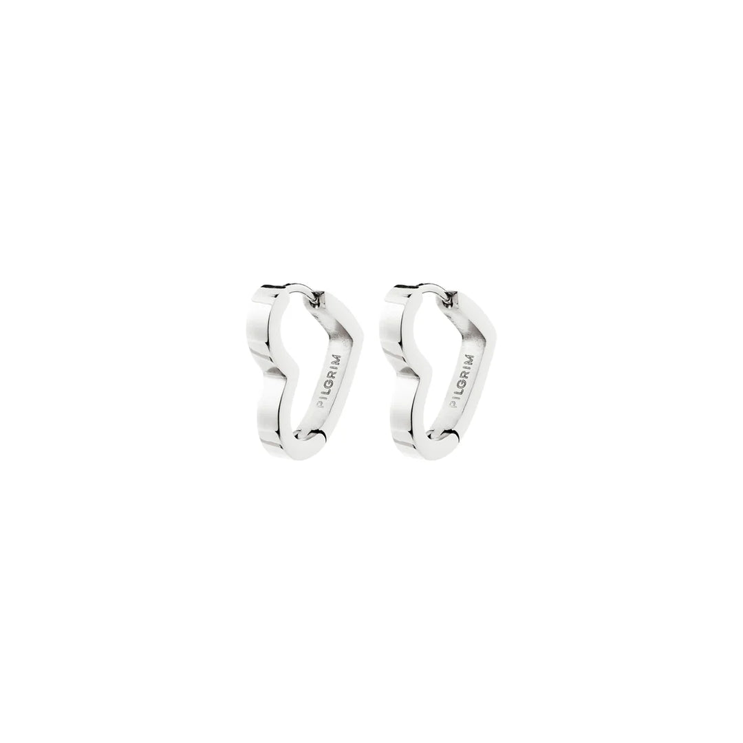 Pilgrim Ivarin Heart Hoop Earrings, Silver-Plated