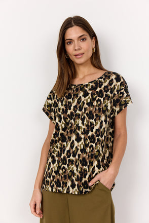 Soya Concept Felicity Leopard Print T-Shirt- Olive Mix