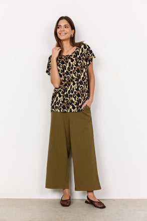 Soya Concept Felicity Leopard Print T-Shirt- Olive Mix