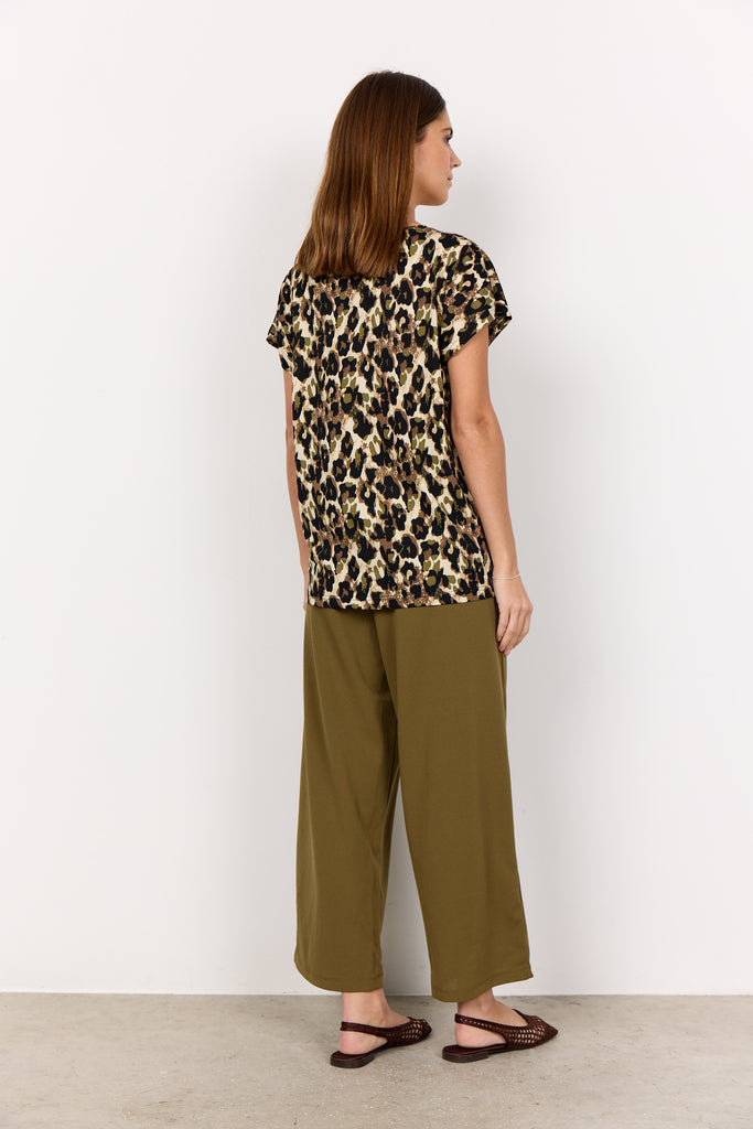 Soya Concept Felicity Leopard Print T-Shirt- Olive Mix