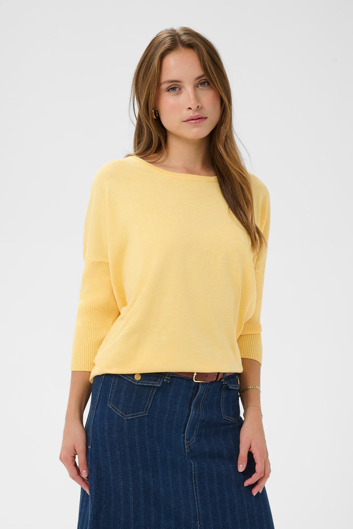 Saint Tropez MilaSZ R‑Neck Pullover – Lemon Drop Melange