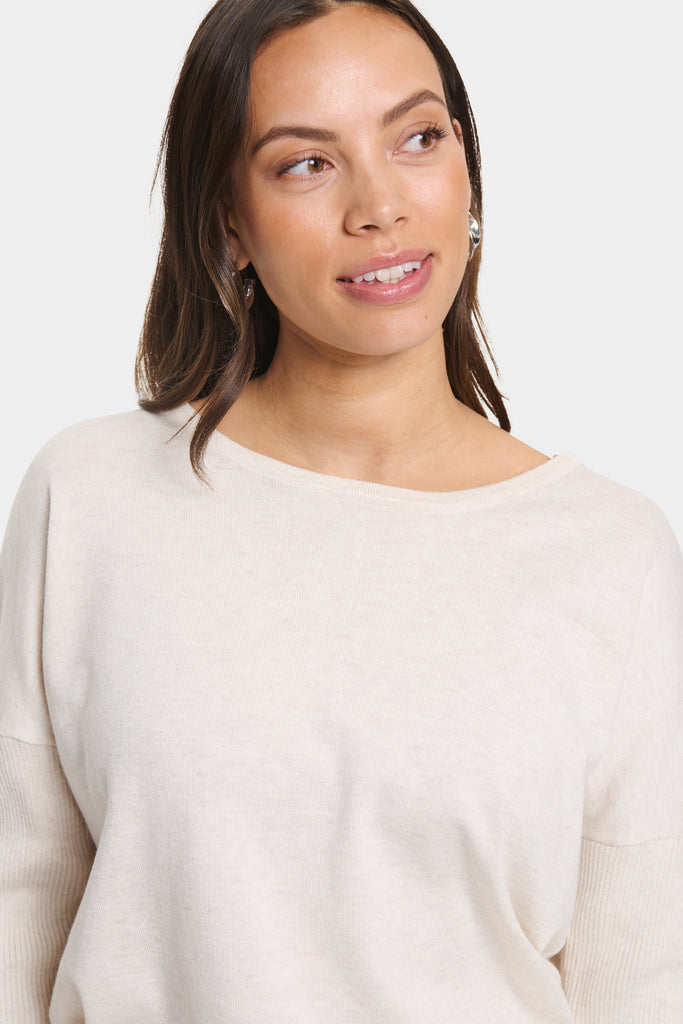 Saint Tropez Mila SZ Round Neck Pullover- Fog Melange