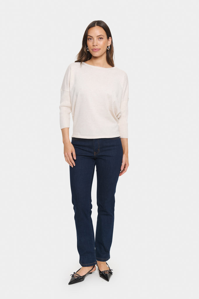 Saint Tropez Mila SZ Round Neck Pullover- Fog Melange