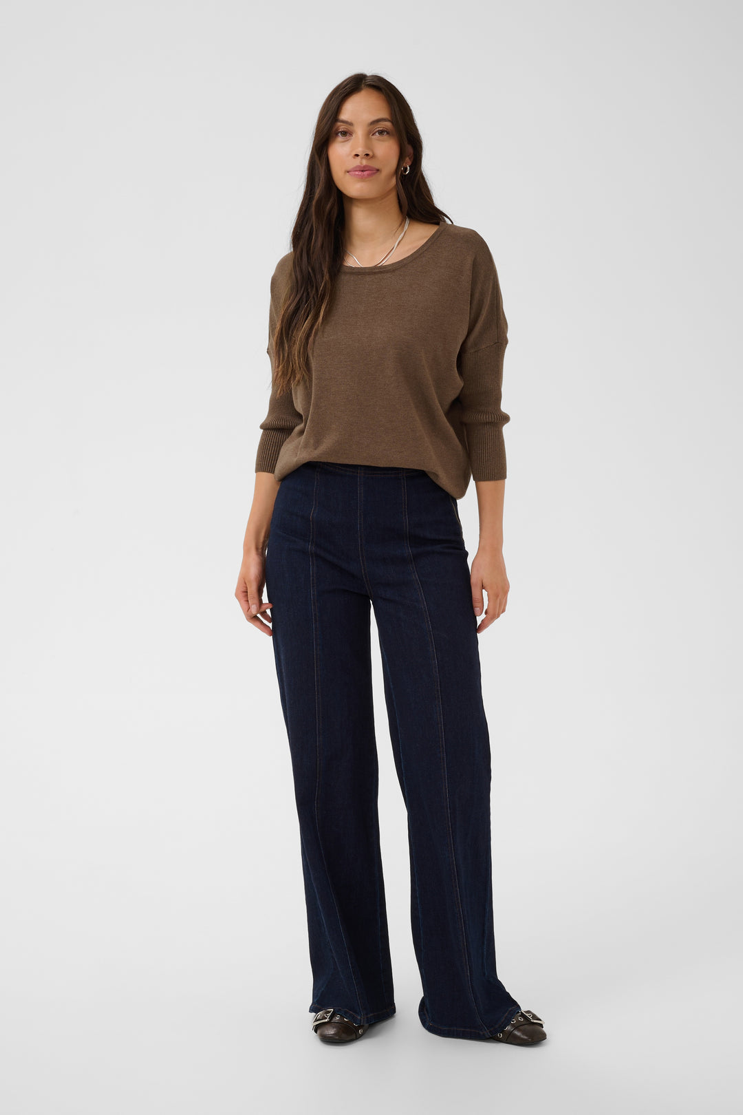 Saint Tropez Mila R-Neck Pullover-  Fondue Fudge Melange