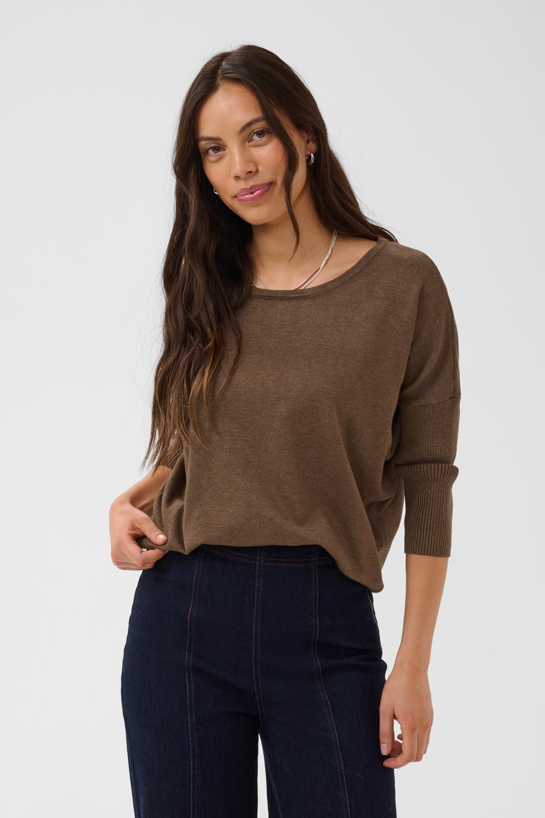 Saint Tropez Mila R-Neck Pullover-  Fondue Fudge Melange