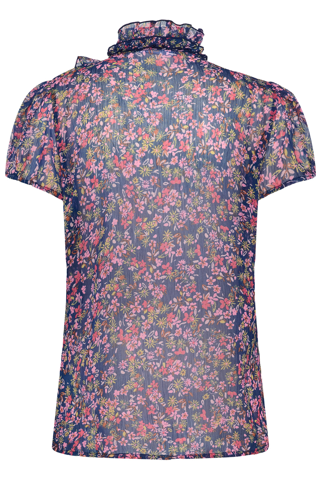 Saint Tropez LiljaSZ Crinkle Short Sleeve Shirt - Navy Peony Blooms