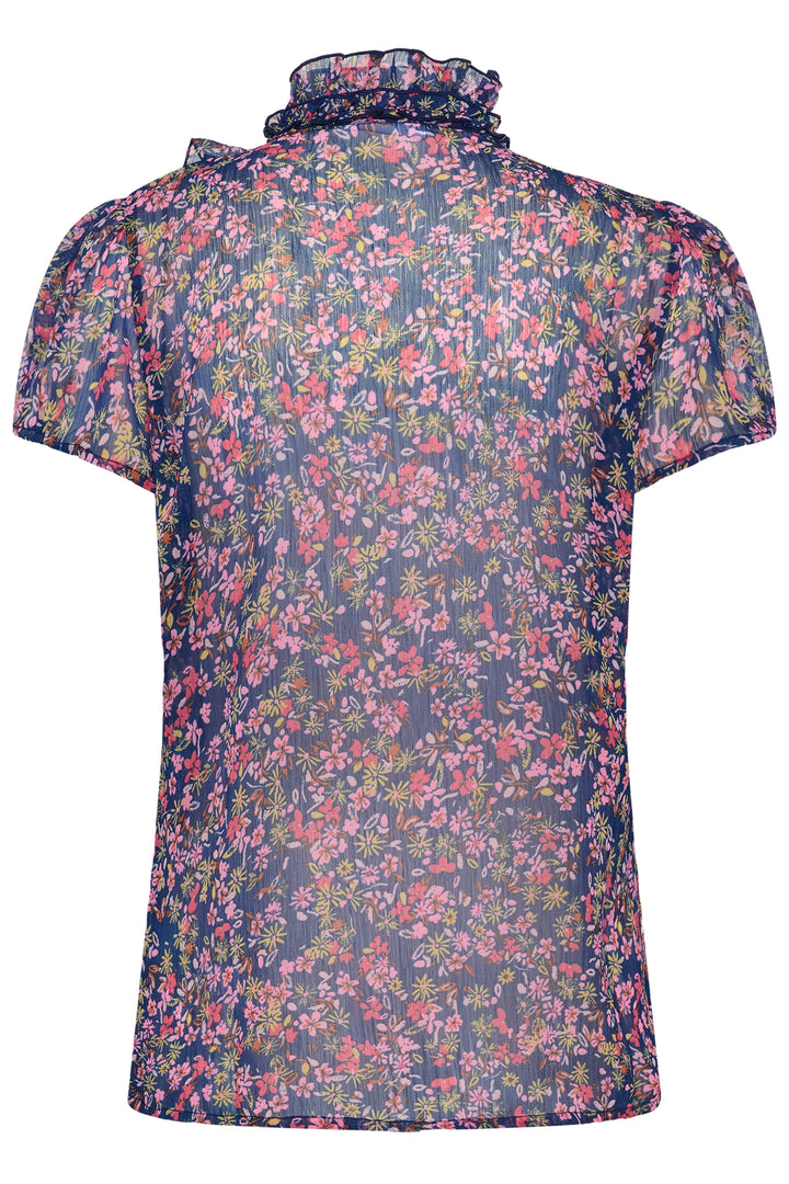 Saint Tropez LiljaSZ Crinkle Short Sleeve Shirt - Navy Peony Blooms