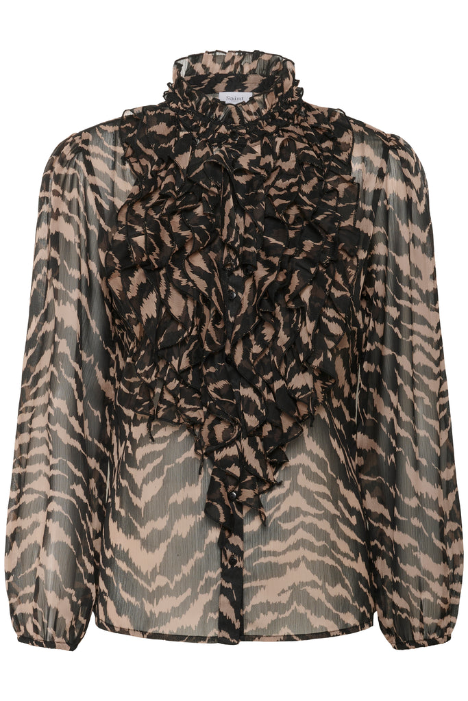 Saint Tropez Lilja Crinkle Long Sleeve Shirt - Black Shifted Strokes
