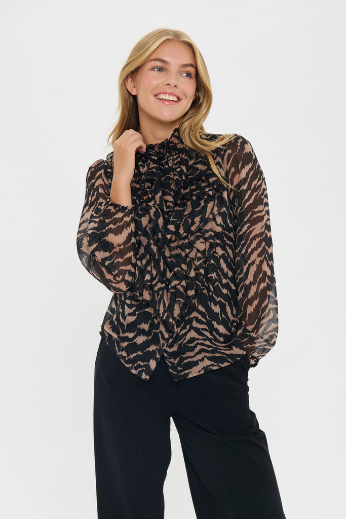 Saint Tropez Lilja Crinkle Long Sleeve Shirt - Black Shifted Strokes