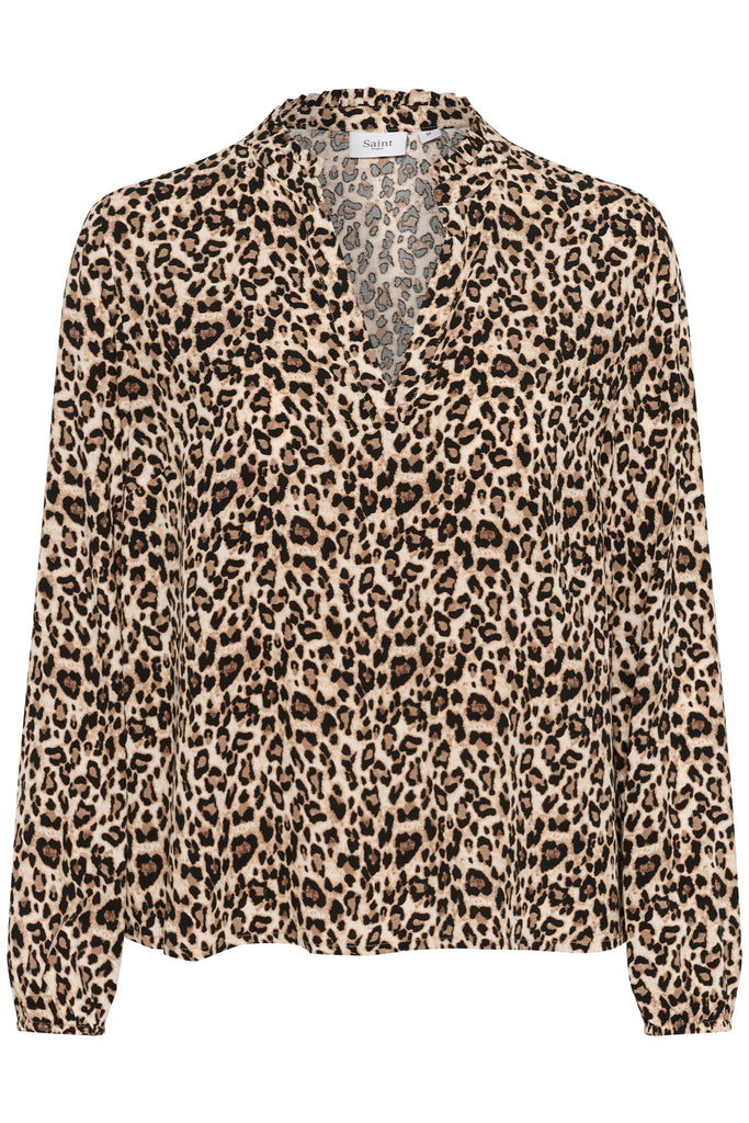 Saint Tropez Eda Blouse- Black Reg Leopard