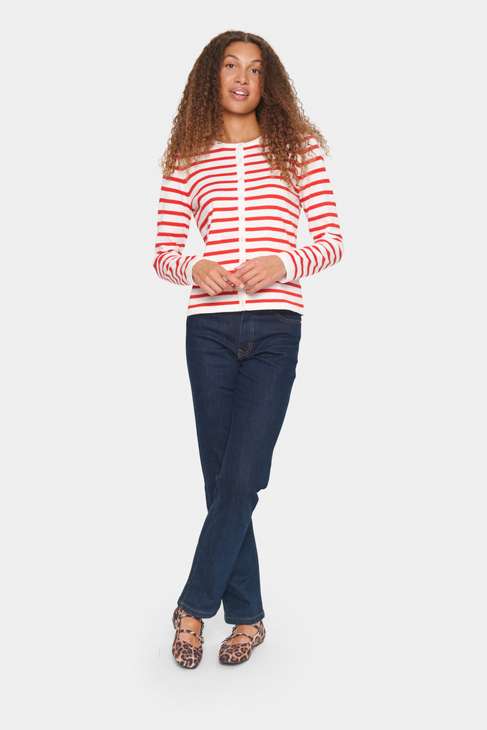 Saint Tropez Mila Striped Cardigan- Ice & flame scarlet