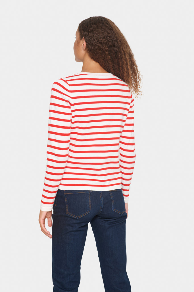 Saint Tropez Mila Striped Cardigan- Ice & flame scarlet