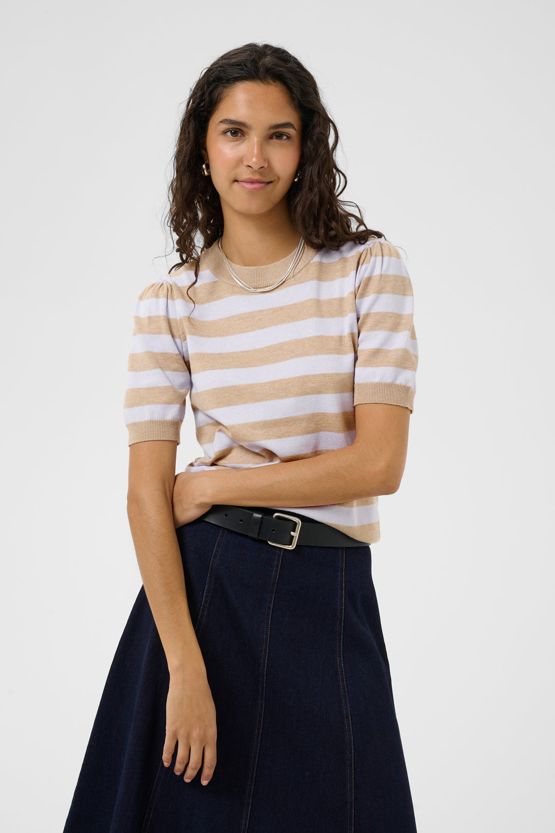 Saint Tropez Mila Short Sleeve Stripe Top- Lilac Savannah Block Stripe