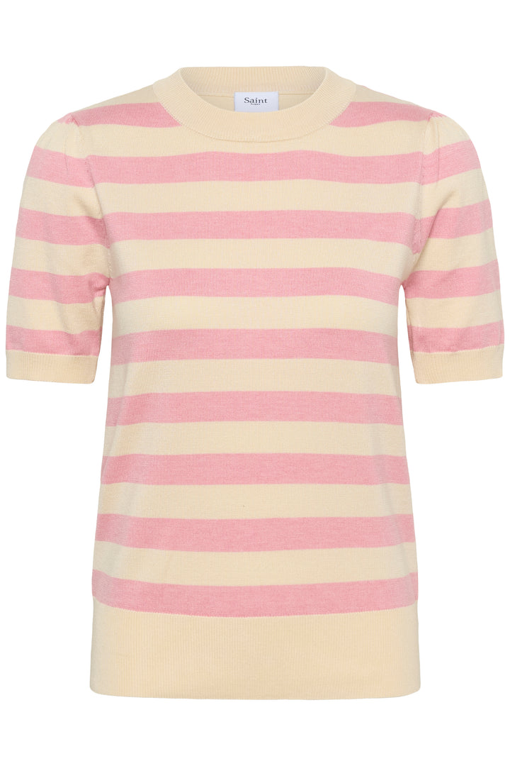 Saint Tropez Mila Short Sleeve Stripe Top- Cameo Pink Birch Block Stripe