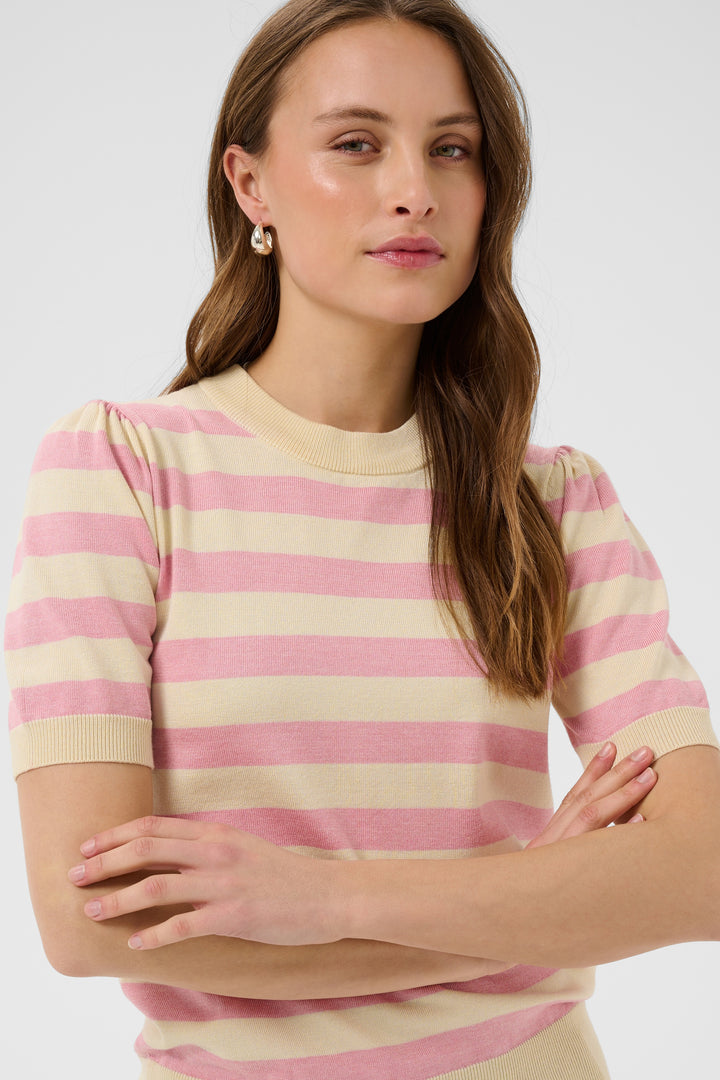 Saint Tropez Mila Short Sleeve Stripe Top- Cameo Pink Birch Block Stripe