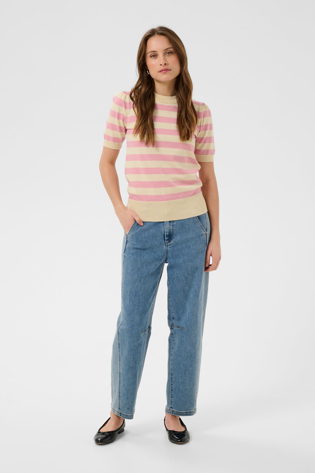 Saint Tropez Mila Short Sleeve Stripe Top- Cameo Pink Birch Block Stripe