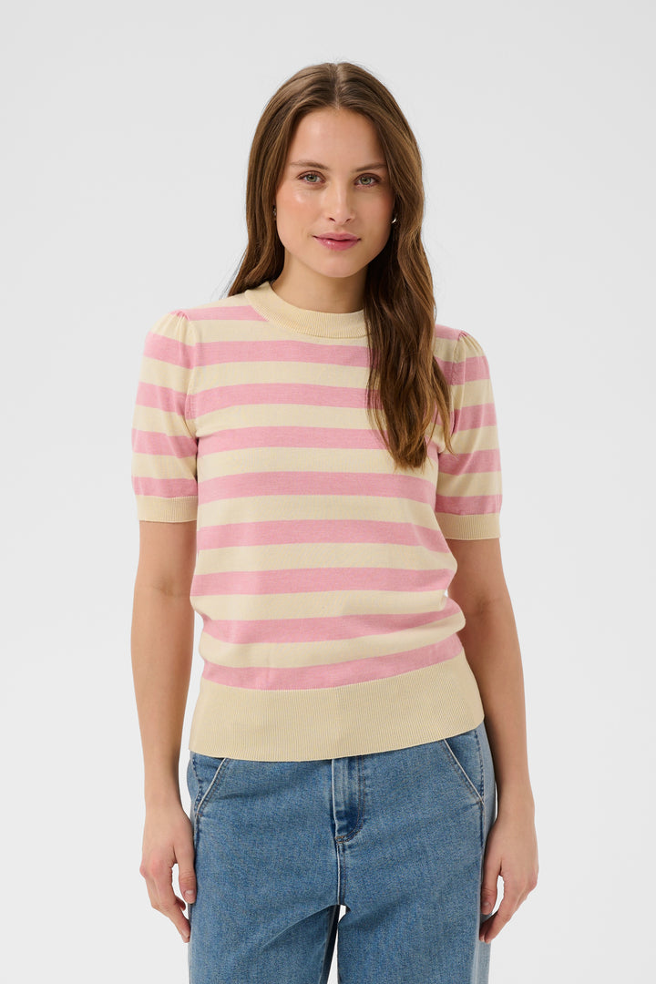 Saint Tropez Mila Short Sleeve Stripe Top- Cameo Pink Birch Block Stripe