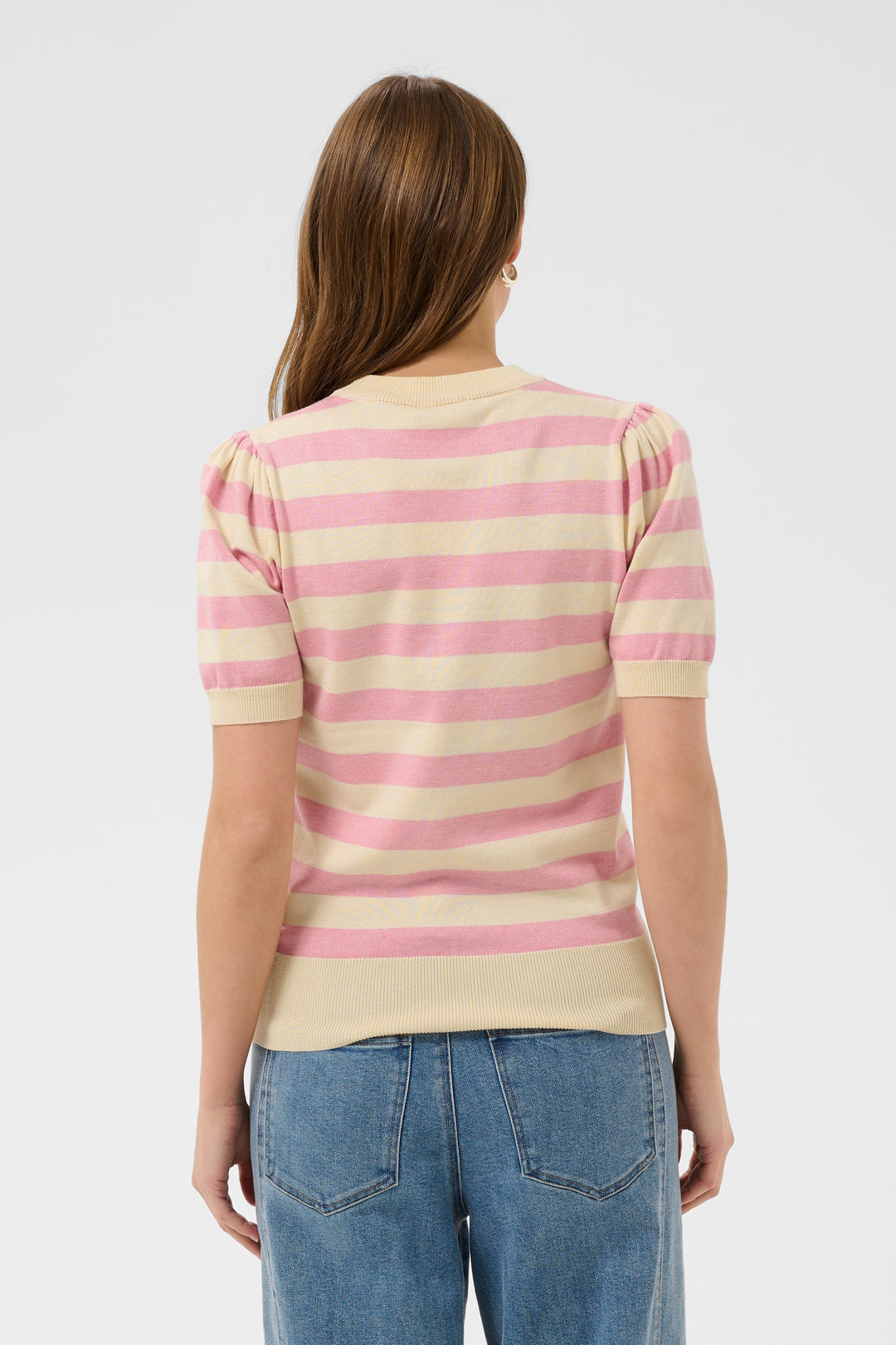 Saint Tropez Mila Short Sleeve Stripe Top- Cameo Pink Birch Block Stripe