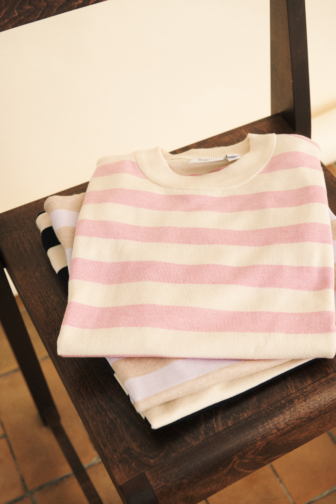Saint Tropez Mila Short Sleeve Stripe Top- Cameo Pink Birch Block Stripe