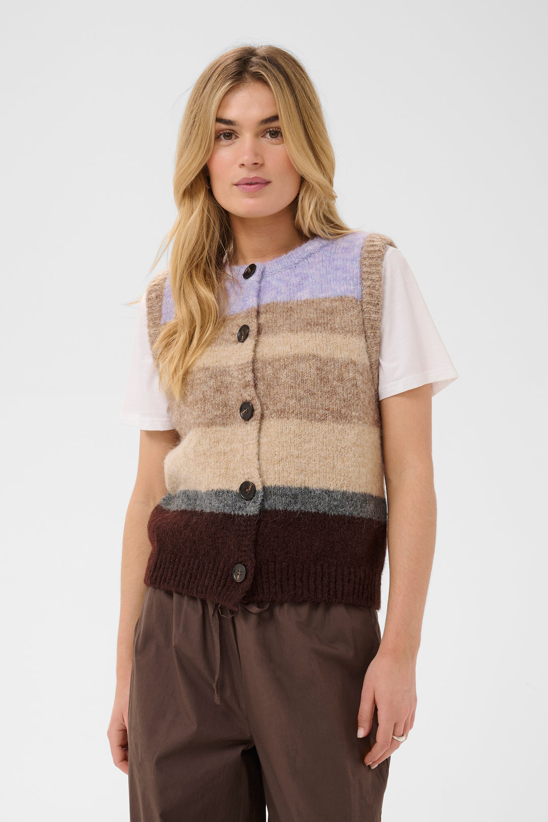 Saint Tropez SeraphinaSZ Waistcoat- Chocolate Lilac Multistripe