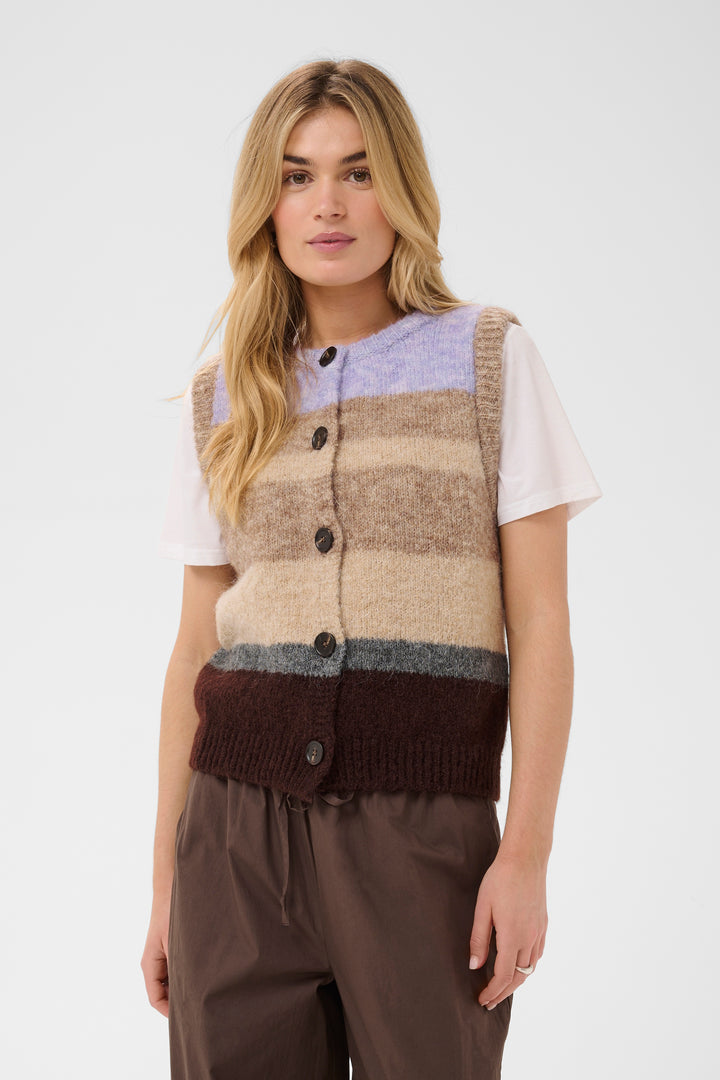 Saint Tropez SeraphinaSZ Waistcoat- Chocolate Lilac Multistripe