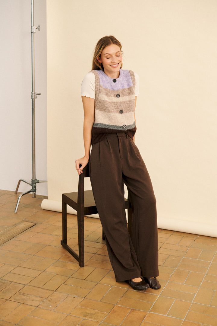 Saint Tropez SeraphinaSZ Waistcoat- Chocolate Lilac Multistripe