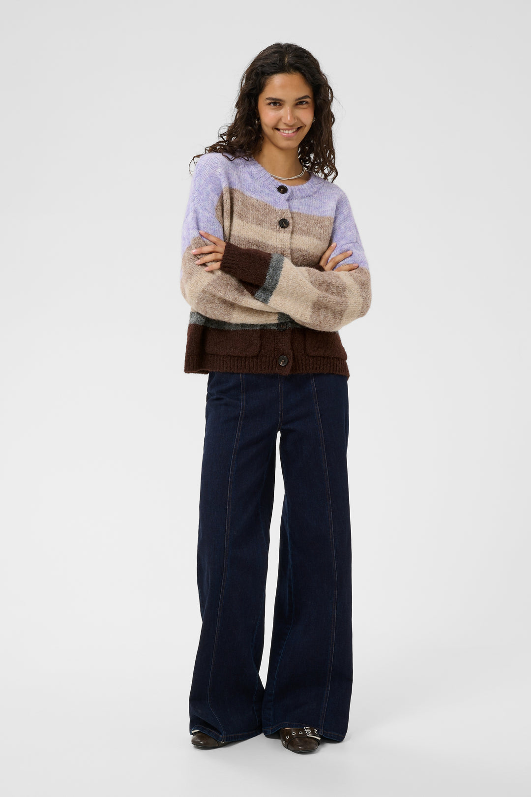 Saint Tropez SeraphinaSZ Cardigan- Chocolate Lilac Multi Stripe