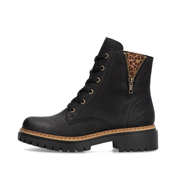 Rieker Black boots with leopard Print-  72617-00
