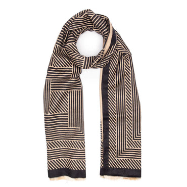 Elie Beaumont Black and Sand Geometric Luxury Scarf