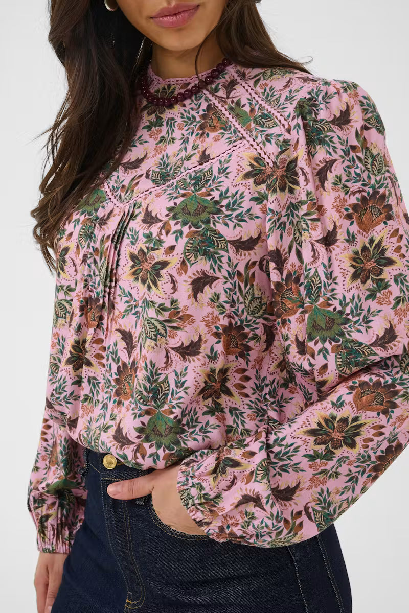 Saint Tropez Teodora Blouse - Mauve Mist Lotus Blooms/Pink