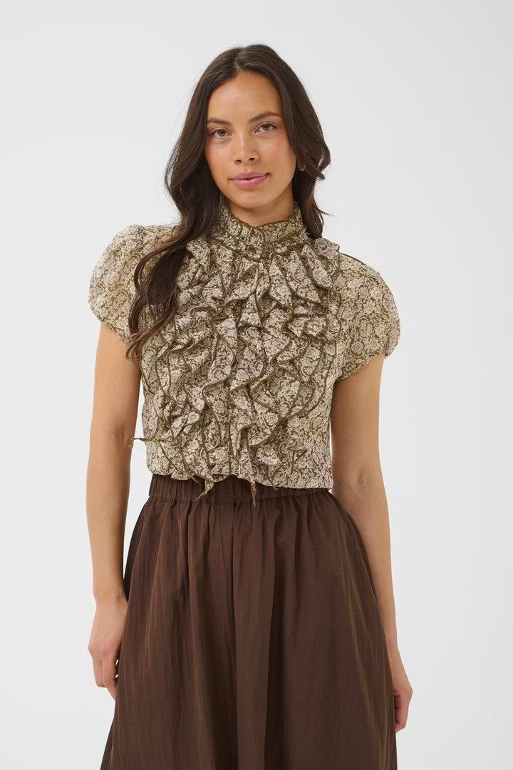 Saint Tropez Lilja Crinkle Shirt - Dark Earth Flower Paper/Brown