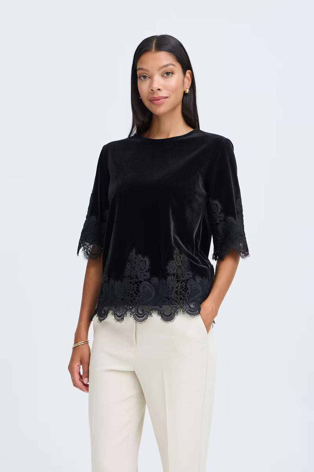 B.Young BYPERLINA Lace Hem Blouse - Black