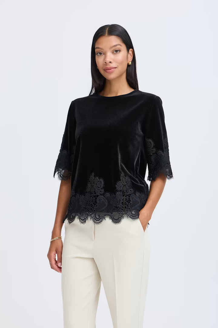 B.Young BYPERLINA Lace Hem Blouse - Black
