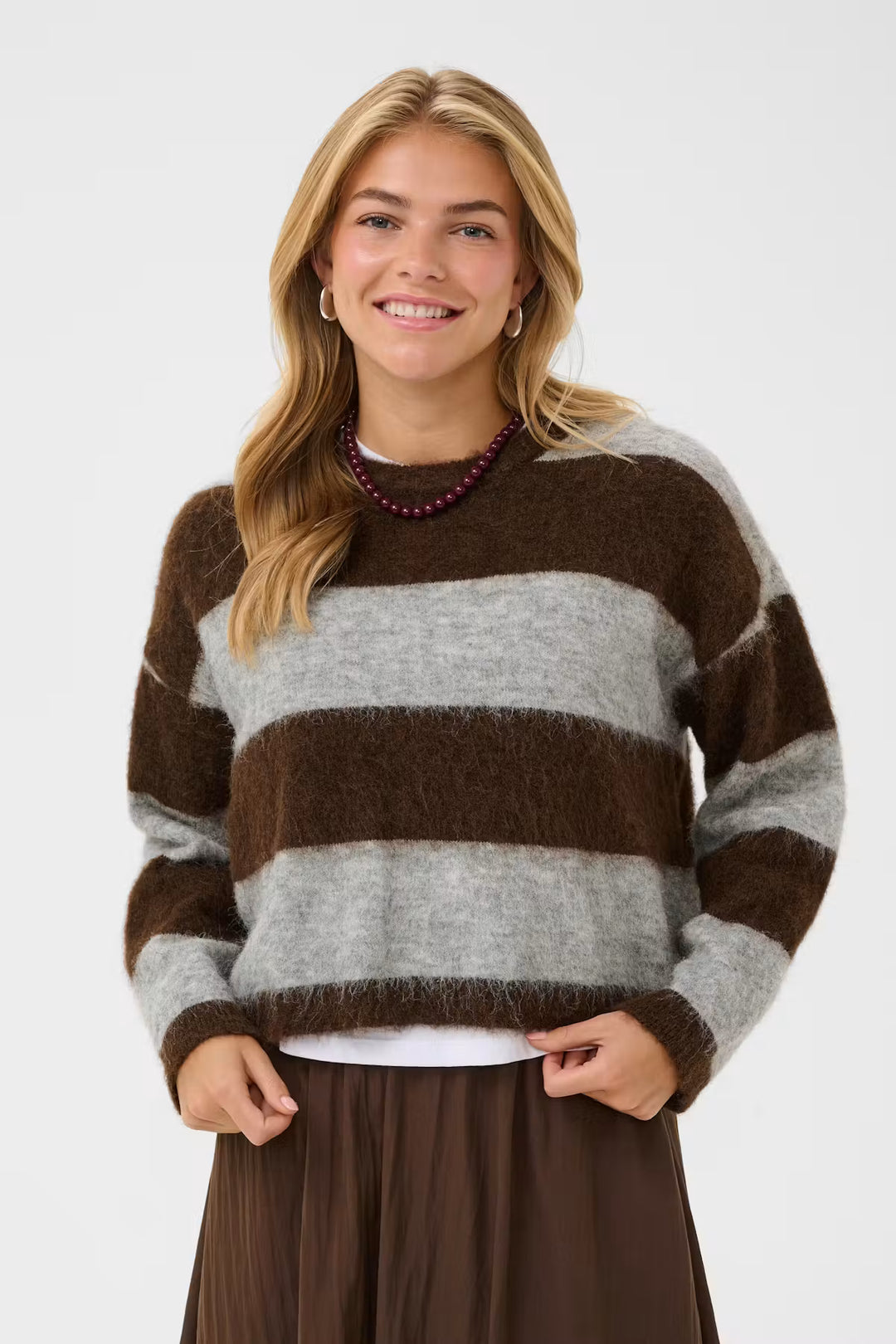 Saint Tropez Tayzie Pullover - Chocolate Grey Melange Stripe/Brown