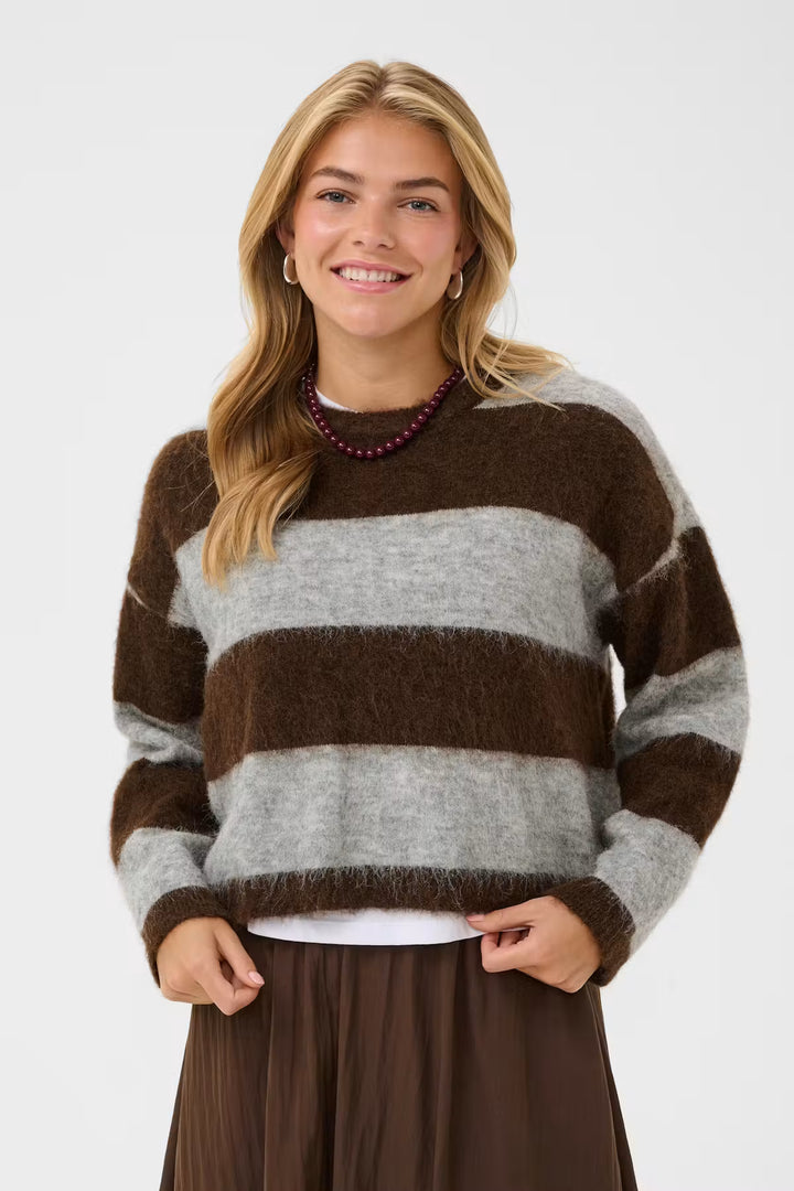 Saint Tropez Tayzie Pullover - Chocolate Grey Melange Stripe/Brown