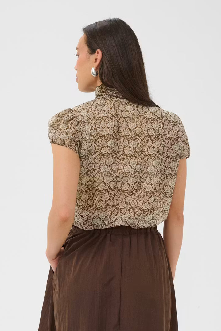 Saint Tropez Lilja Crinkle Shirt - Dark Earth Flower Paper/Brown