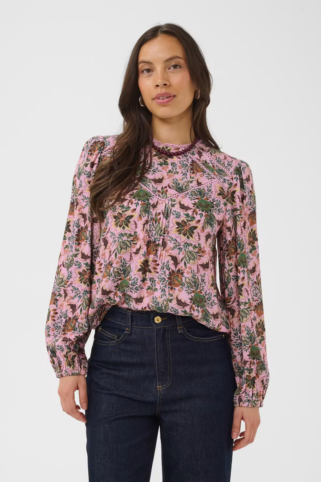 Saint Tropez Teodora Blouse - Mauve Mist Lotus Blooms/Pink
