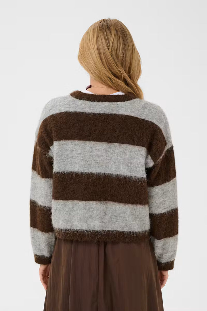 Saint Tropez Tayzie Pullover - Chocolate Grey Melange Stripe/Brown