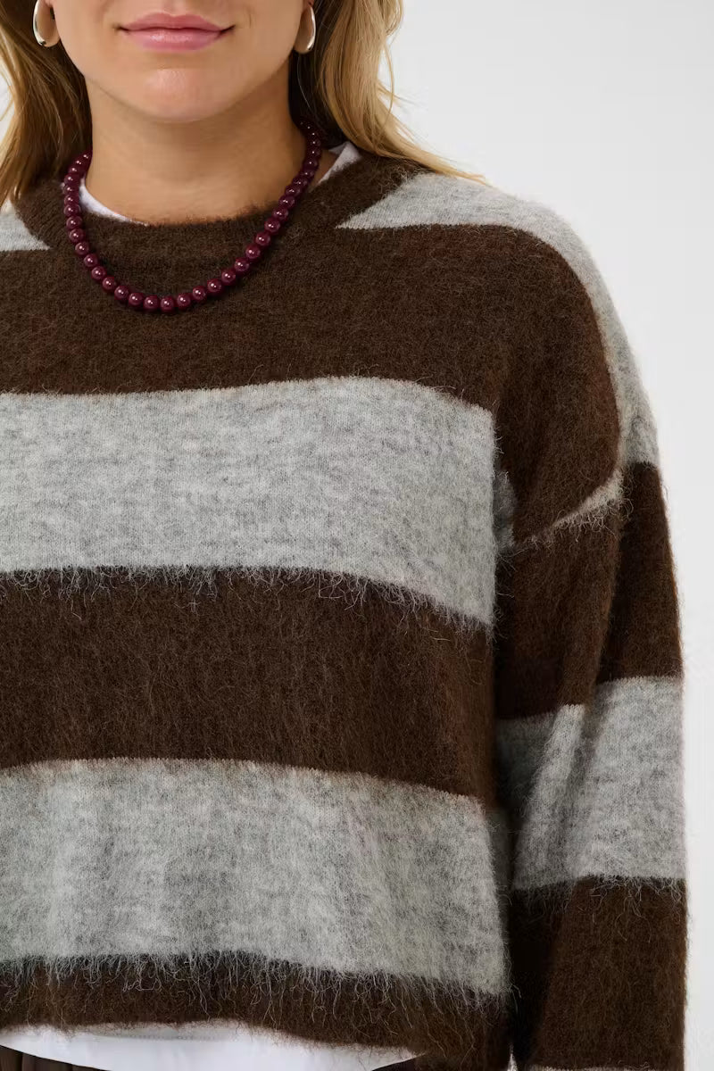 Saint Tropez Tayzie Pullover - Chocolate Grey Melange Stripe/Brown