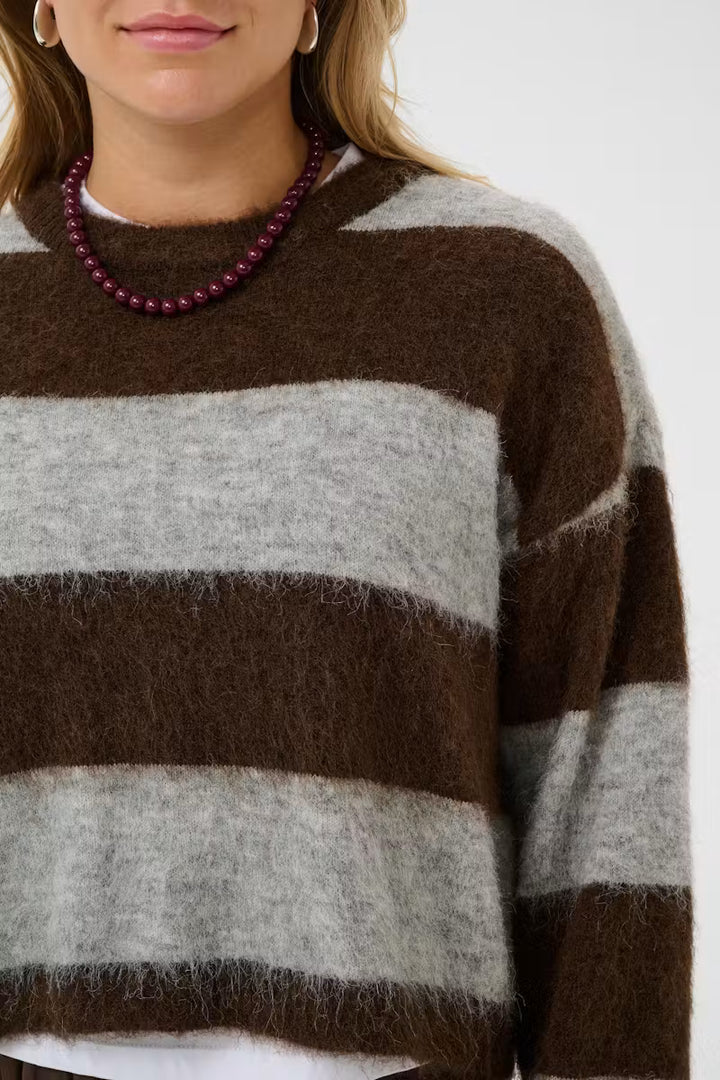 Saint Tropez Tayzie Pullover - Chocolate Grey Melange Stripe/Brown