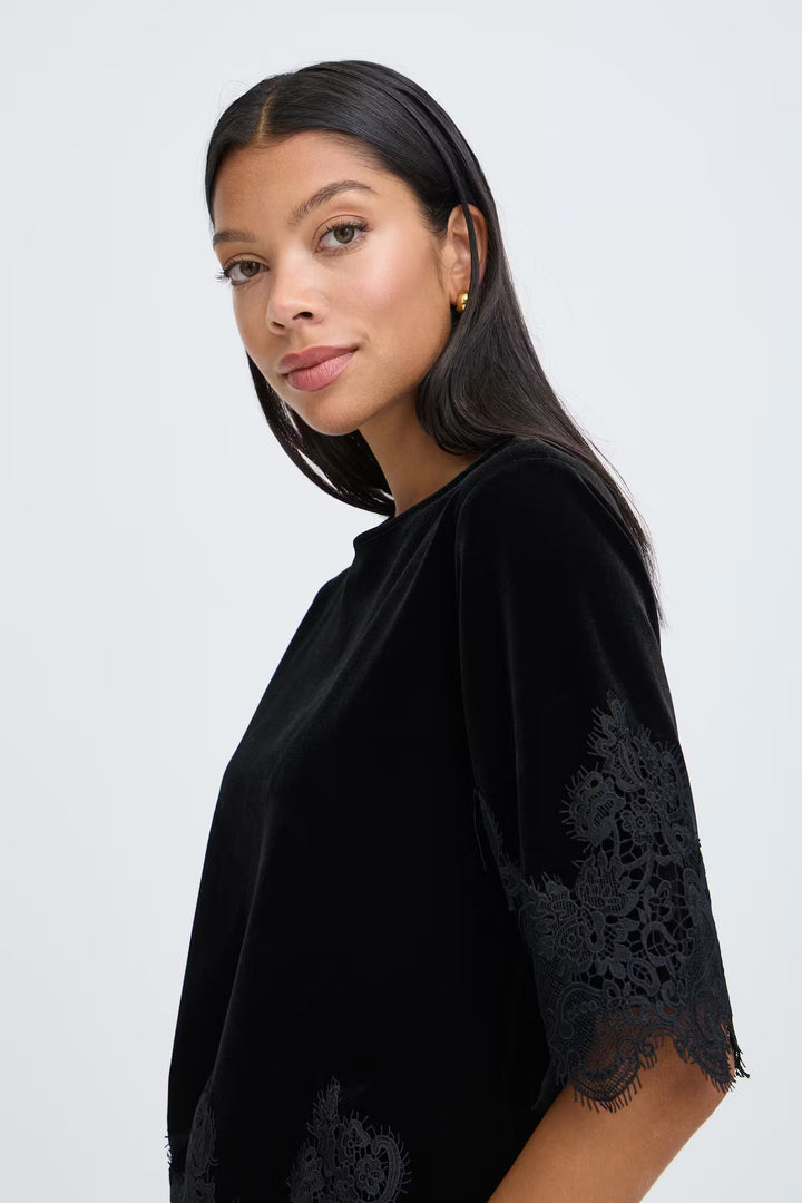 B.Young BYPERLINA Lace Hem Blouse - Black
