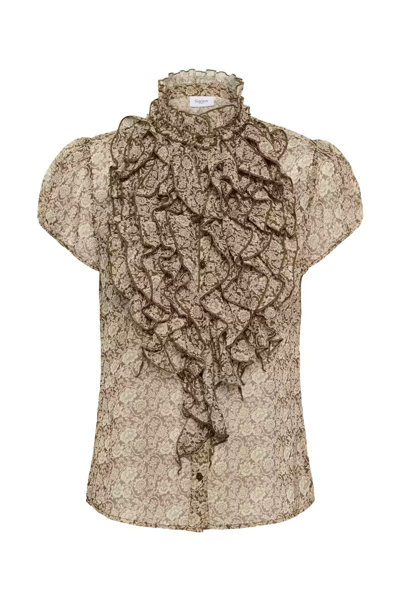 Saint Tropez Lilja Crinkle Shirt - Dark Earth Flower Paper/Brown