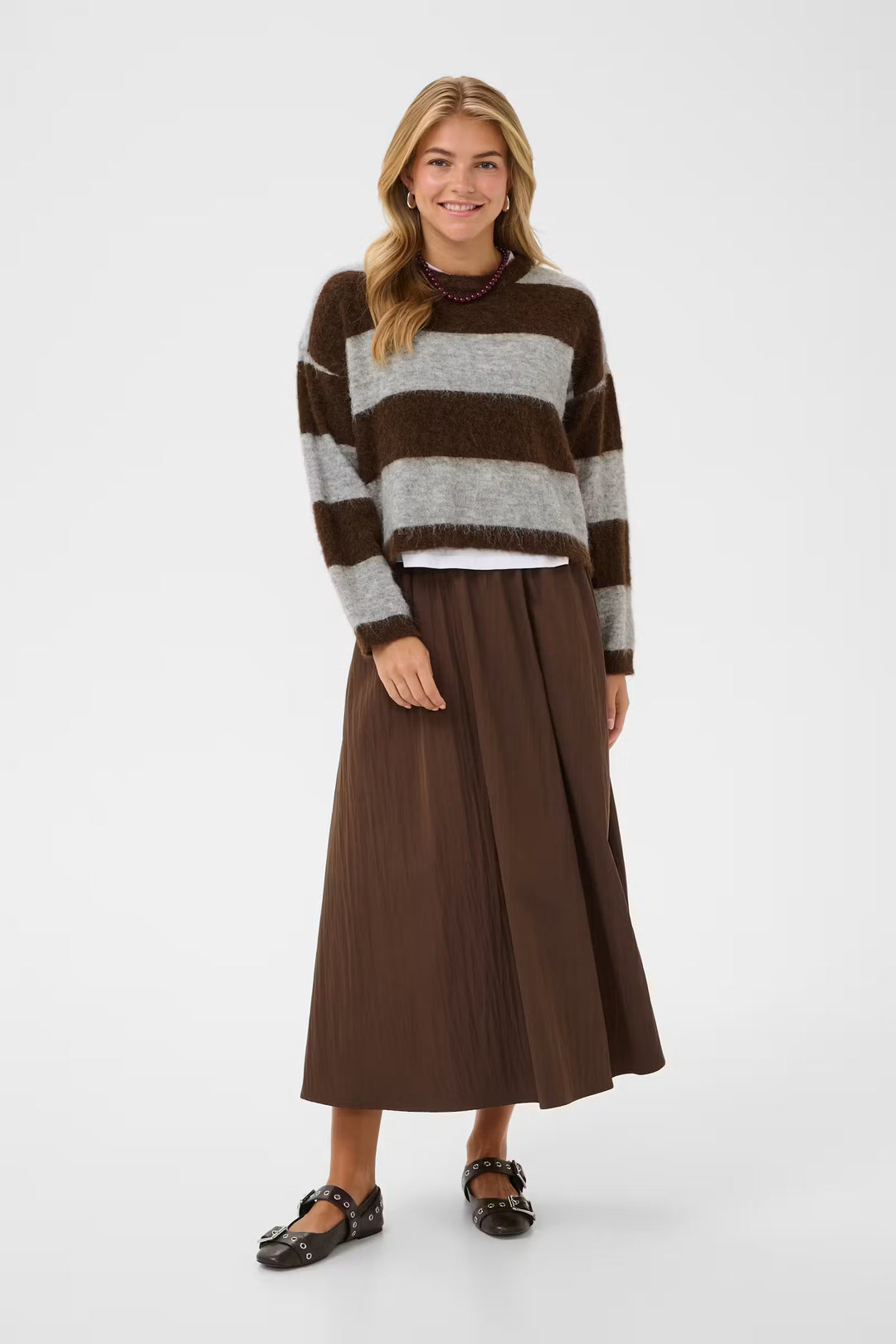Saint Tropez Tayzie Pullover - Chocolate Grey Melange Stripe/Brown