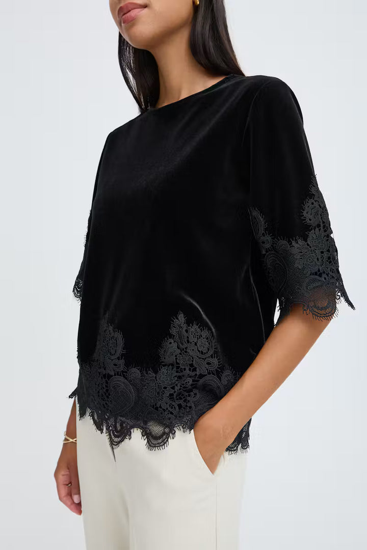 B.Young BYPERLINA Lace Hem Blouse - Black
