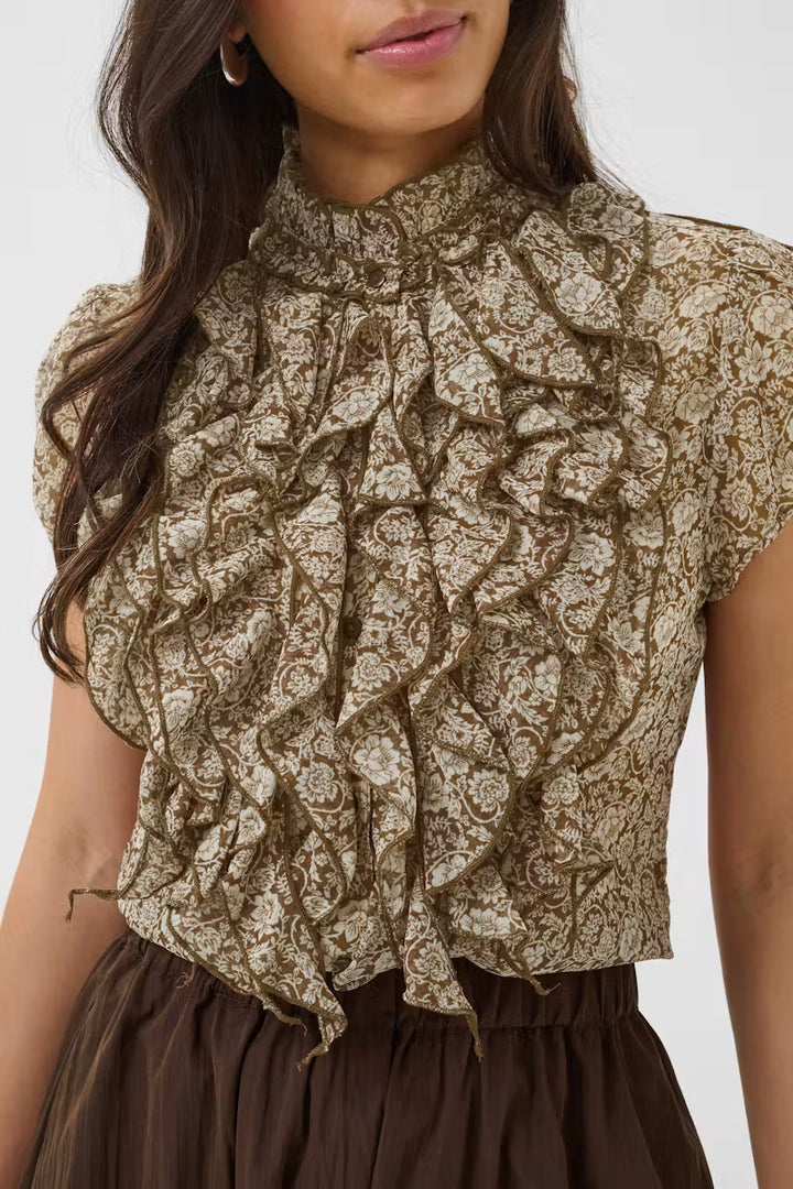 Saint Tropez Lilja Crinkle Shirt - Dark Earth Flower Paper/Brown