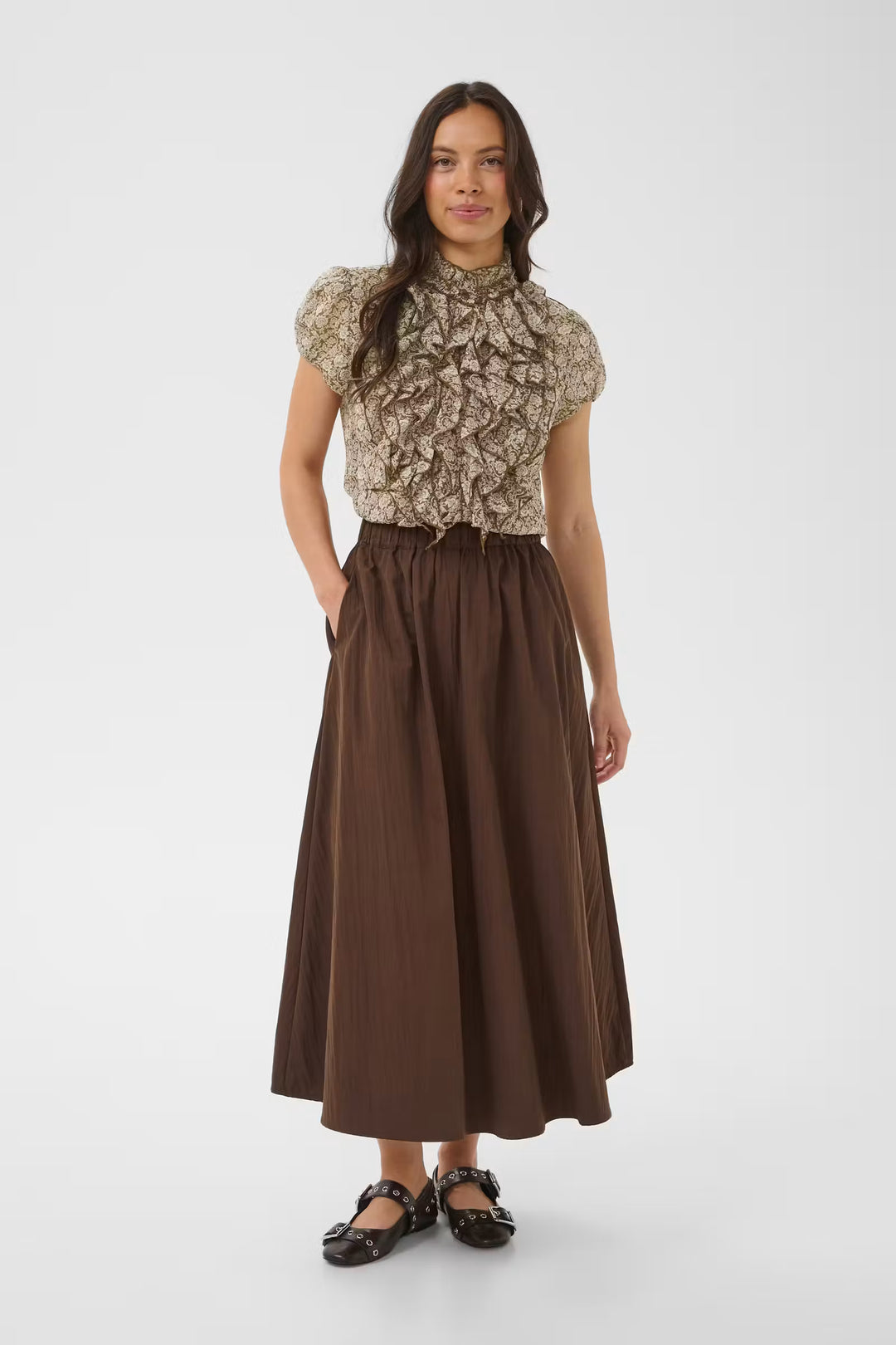 Saint Tropez Lilja Crinkle Shirt - Dark Earth Flower Paper/Brown