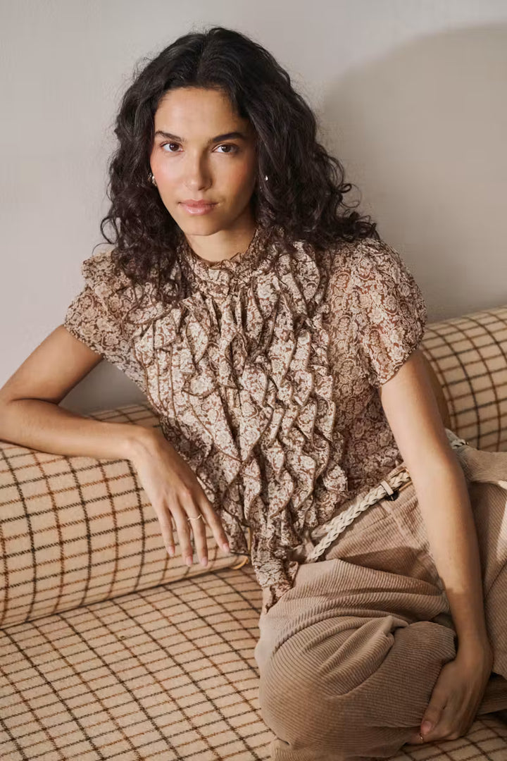 Saint Tropez Lilja Crinkle Shirt - Dark Earth Flower Paper/Brown
