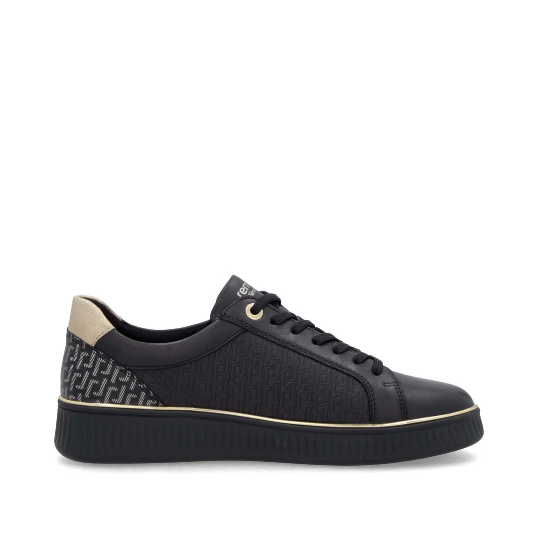 Remonte Black Combination Gold Zip Trainers D2E00-03