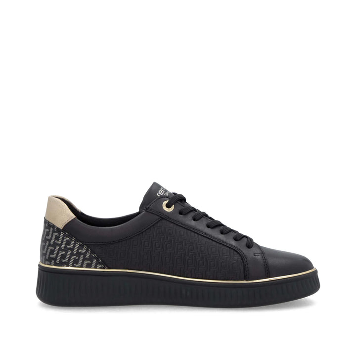 Remonte Black Combination Gold Zip Trainers D2E00-03
