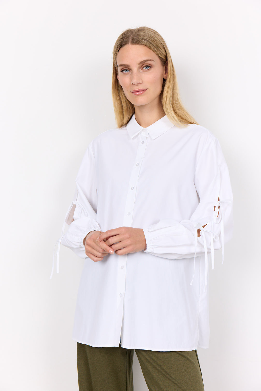 Soya Concept Netti Tie sleeve Shirt- White